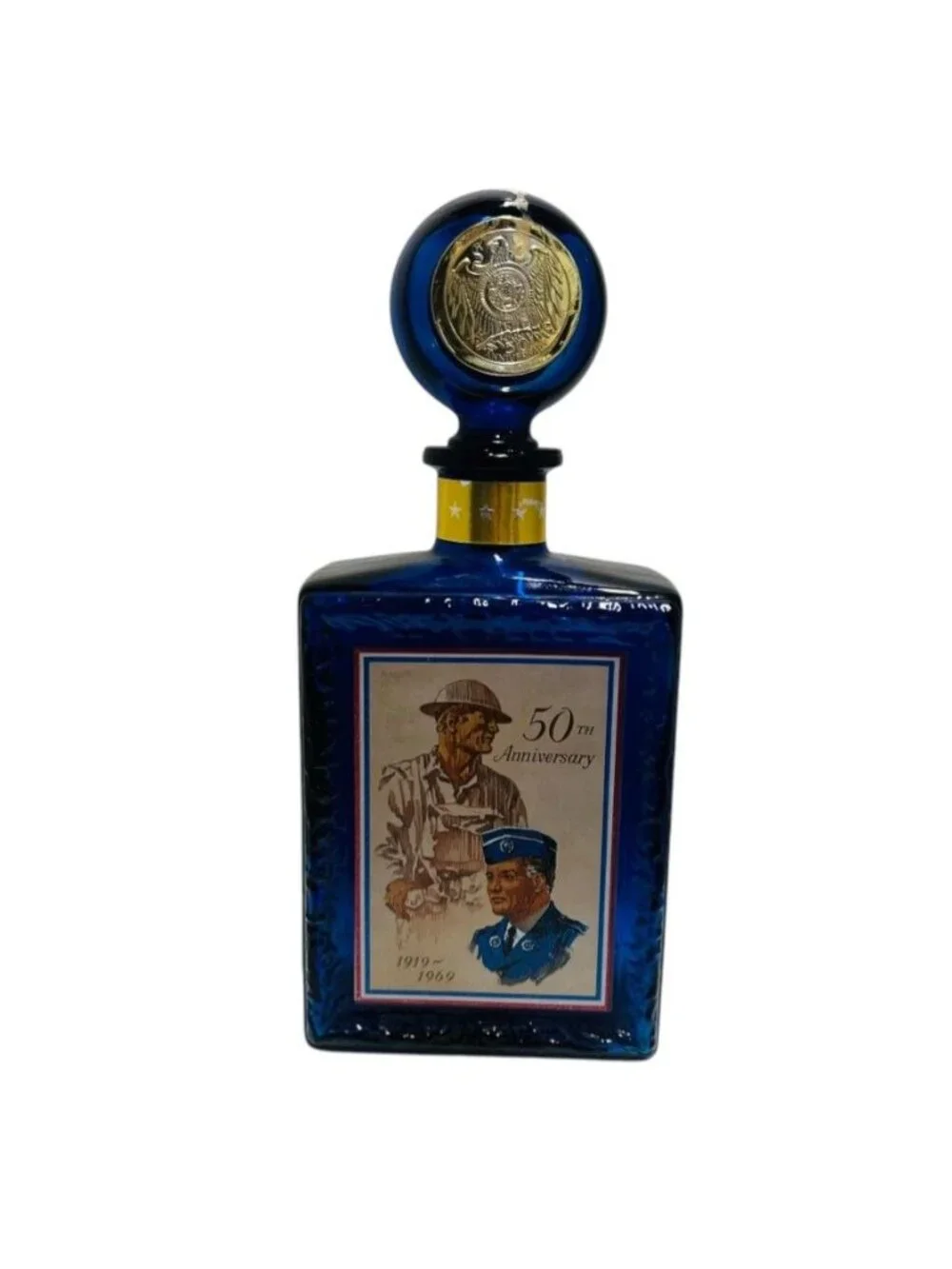 Vintage American Legion whiskey decanter (EMPTY) , 50th anniversary edition, cob